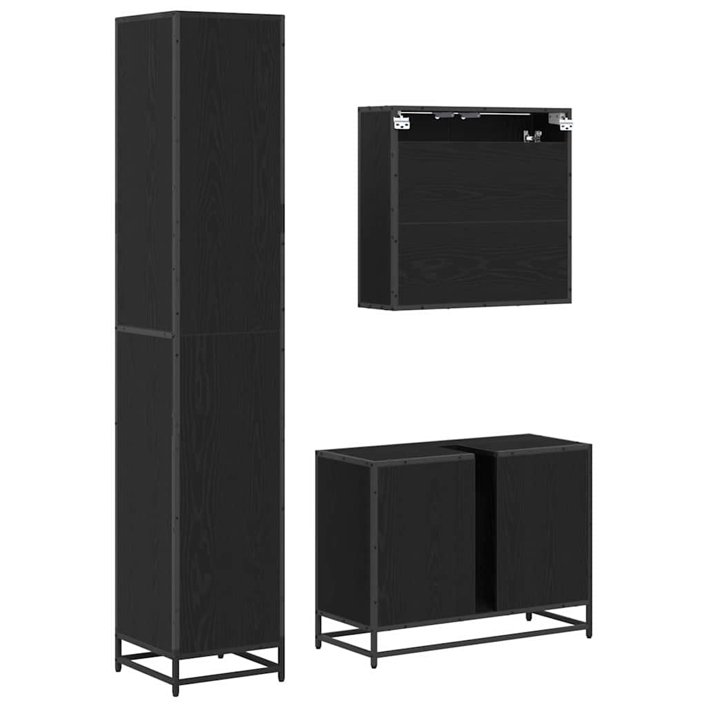 Badezimmermöbel-Set 3 stk. Schwarz Eichen-Optik 80 x 33 x 60 cm