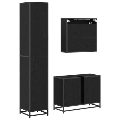 Badezimmermöbel-Set 3 stk. Schwarz Eichen-Optik 80 x 33 x 60 cm