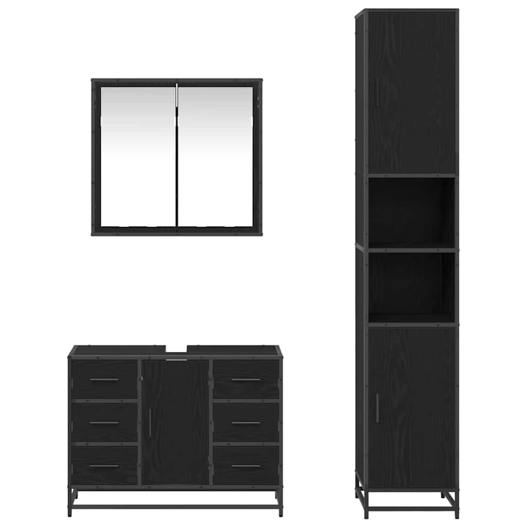 Badezimmermöbel-Set 3 stk. Schwarz Eichen-Optik 80 x 33 x 60 cm