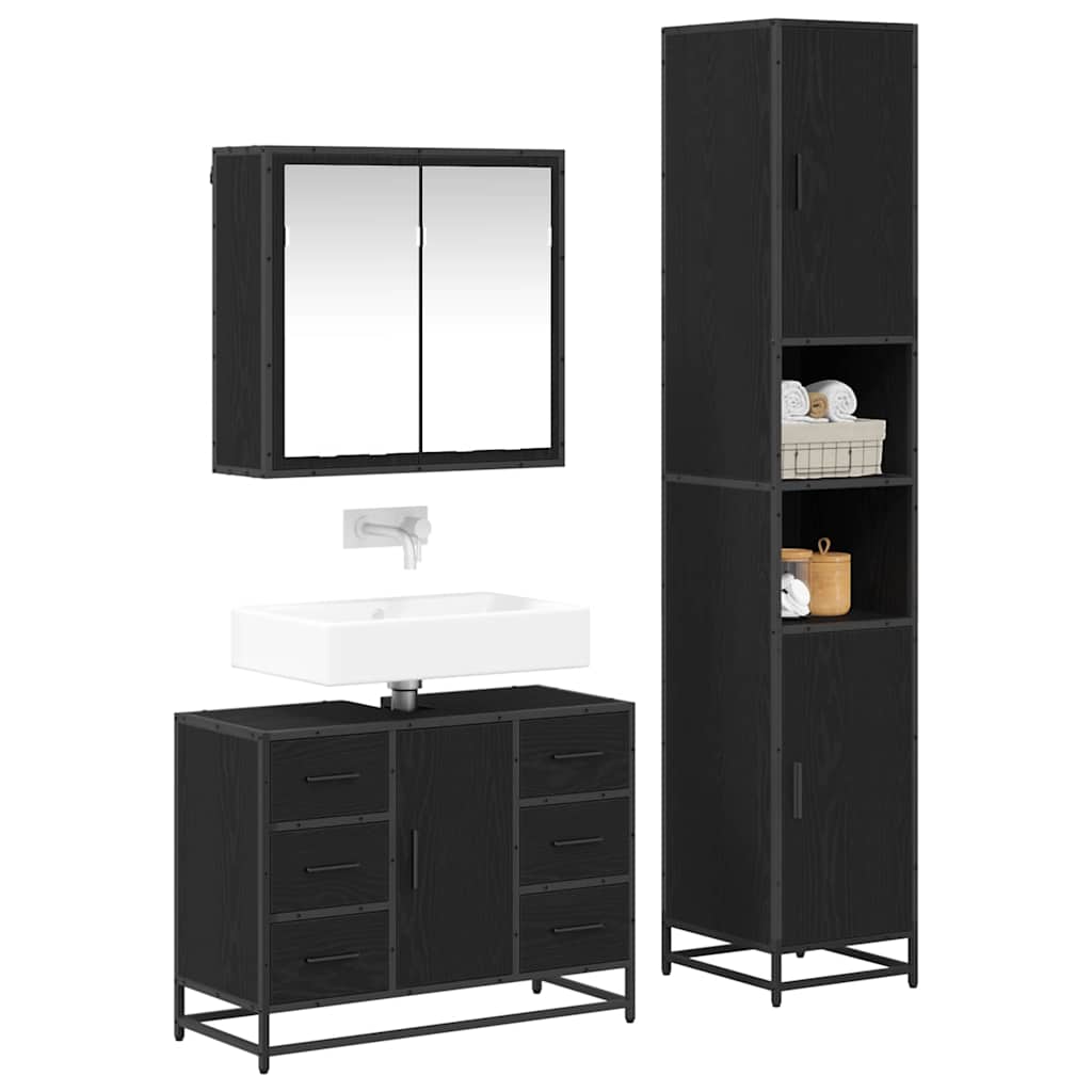 Badezimmermöbel-Set 3 stk. Schwarz Eichen-Optik 80 x 33 x 60 cm