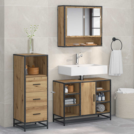 Badezimmermöbel-Set 3 stk. Artisan-Eiche 80 x 33 x 60 cm