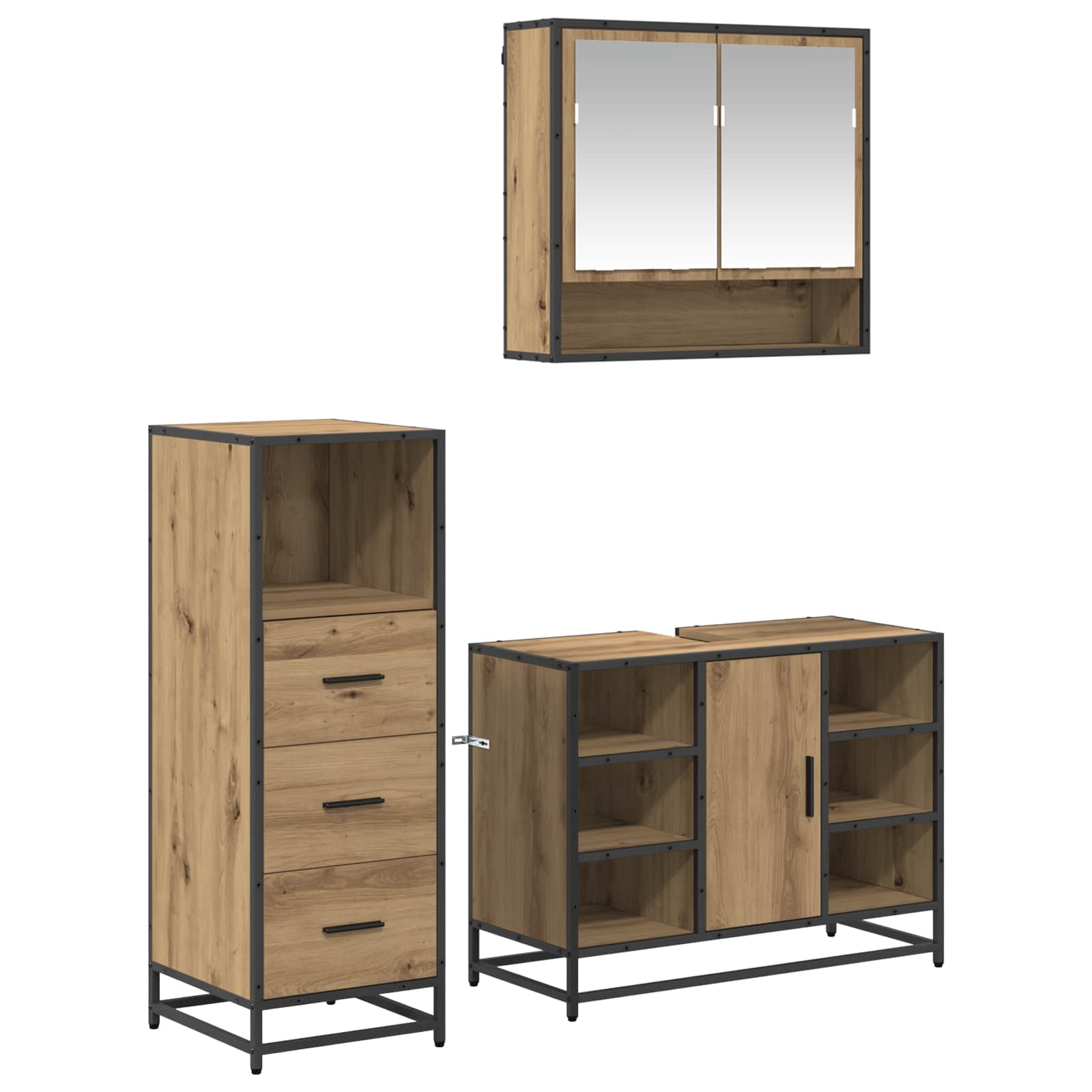 Badezimmermöbel-Set 3 stk. Artisan-Eiche 80 x 33 x 60 cm