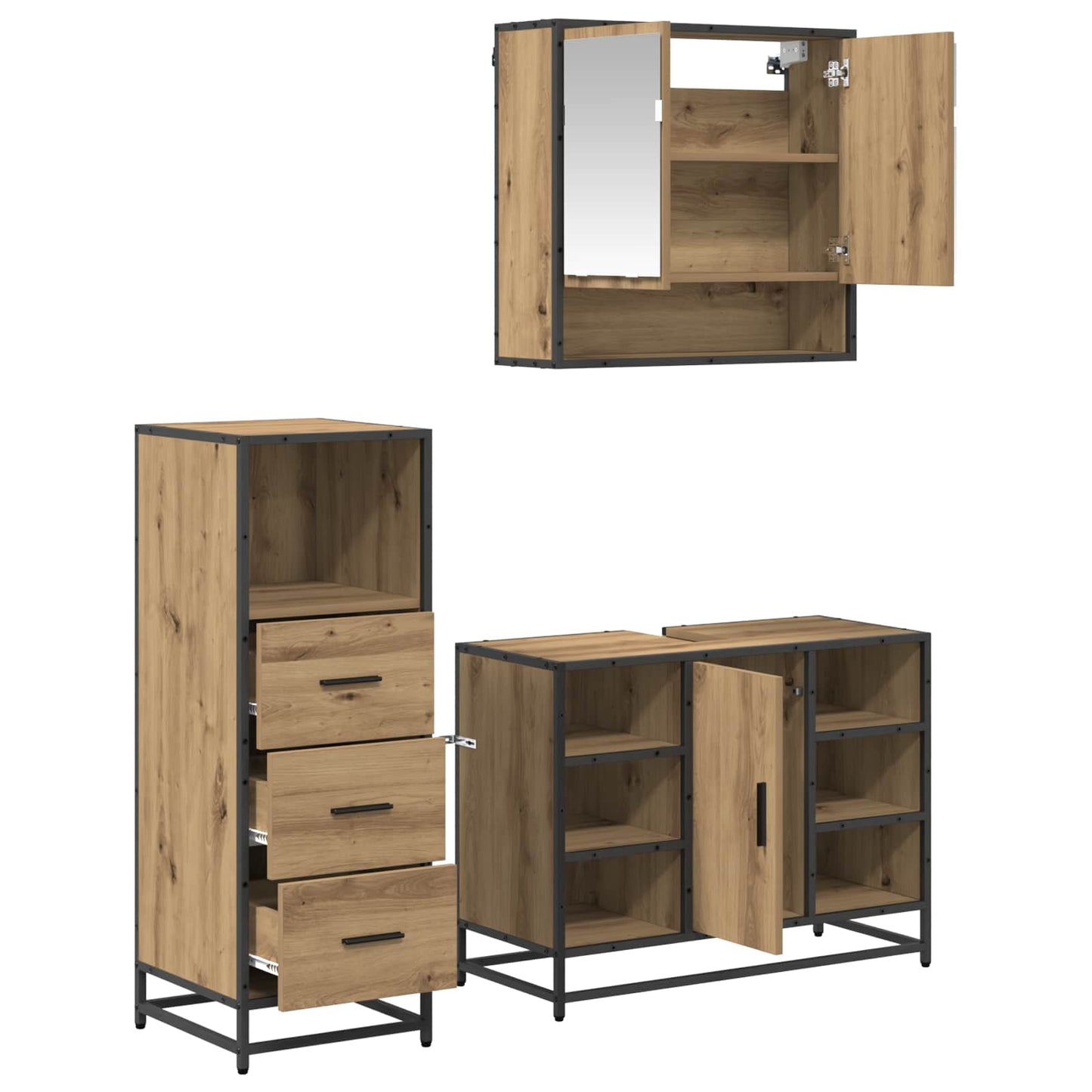 Badezimmermöbel-Set 3 stk. Artisan-Eiche 80 x 33 x 60 cm