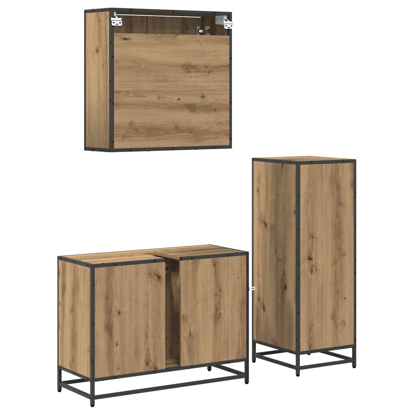 Badezimmermöbel-Set 3 stk. Artisan-Eiche 80 x 33 x 60 cm