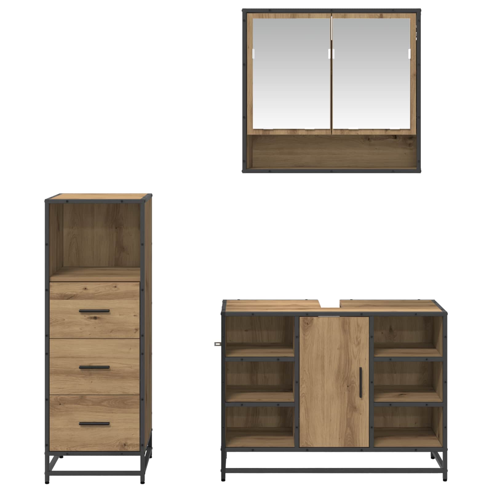 Badezimmermöbel-Set 3 stk. Artisan-Eiche 80 x 33 x 60 cm