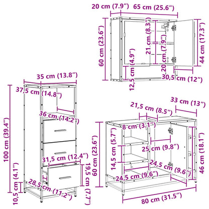 Badezimmermöbel-Set 3 stk. Artisan-Eiche 80 x 33 x 60 cm