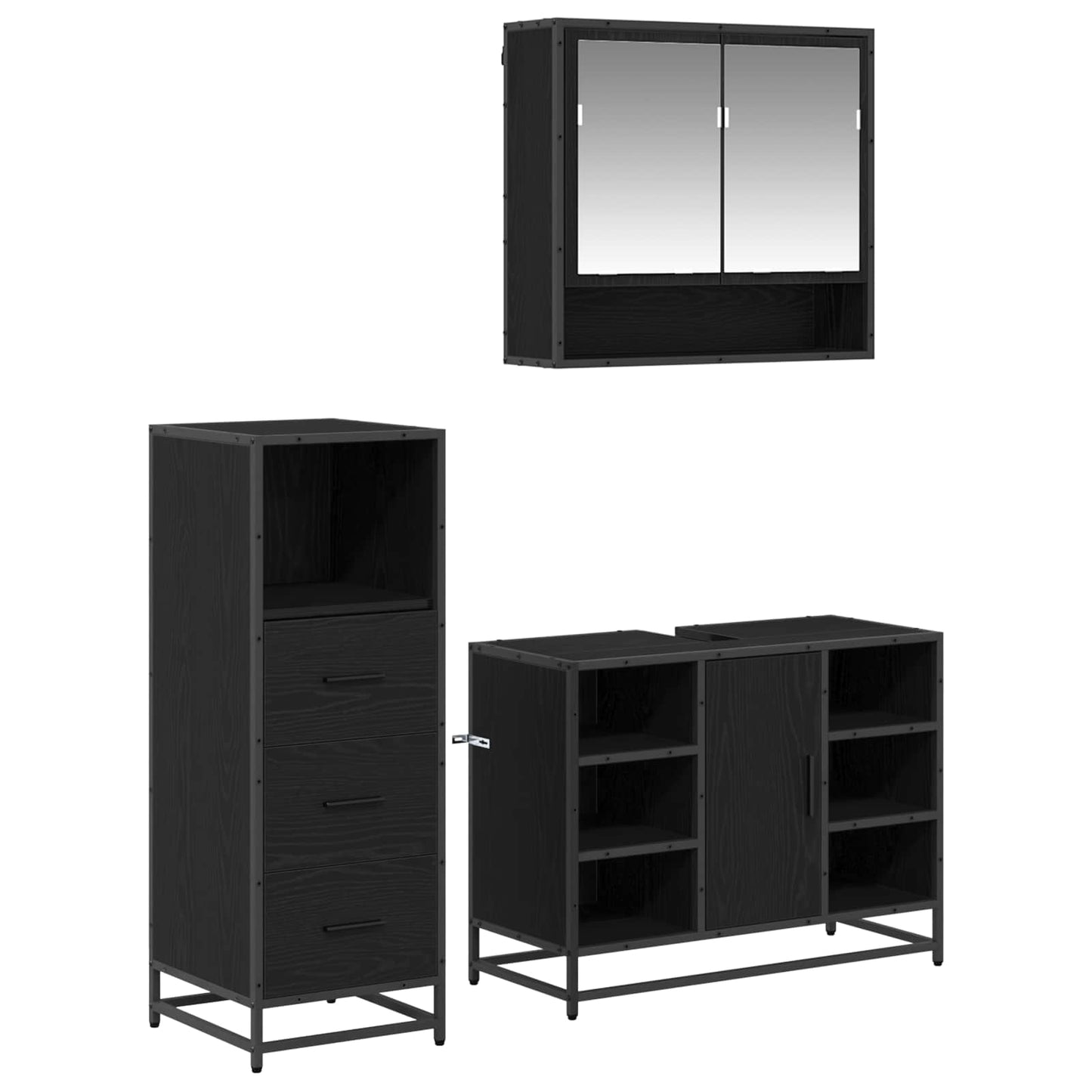 Badezimmermöbel-Set 3 stk. Schwarz Eichen-Optik 80 x 33 x 60 cm