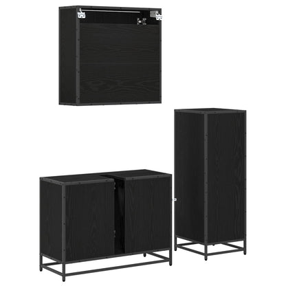 Badezimmermöbel-Set 3 Stk. Schwarz Eichen-Optik Holzwerkstoff