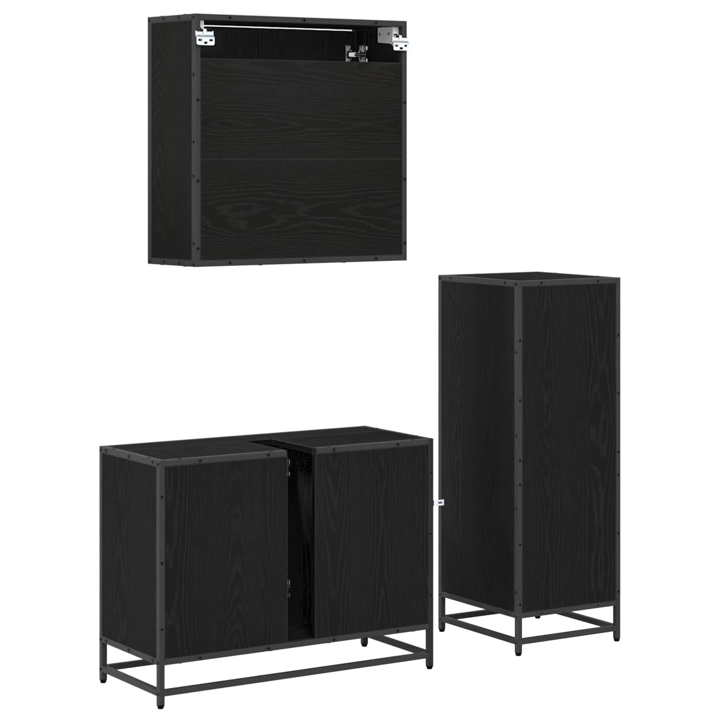 Badezimmermöbel-Set 3 stk. Schwarz Eichen-Optik 80 x 33 x 60 cm