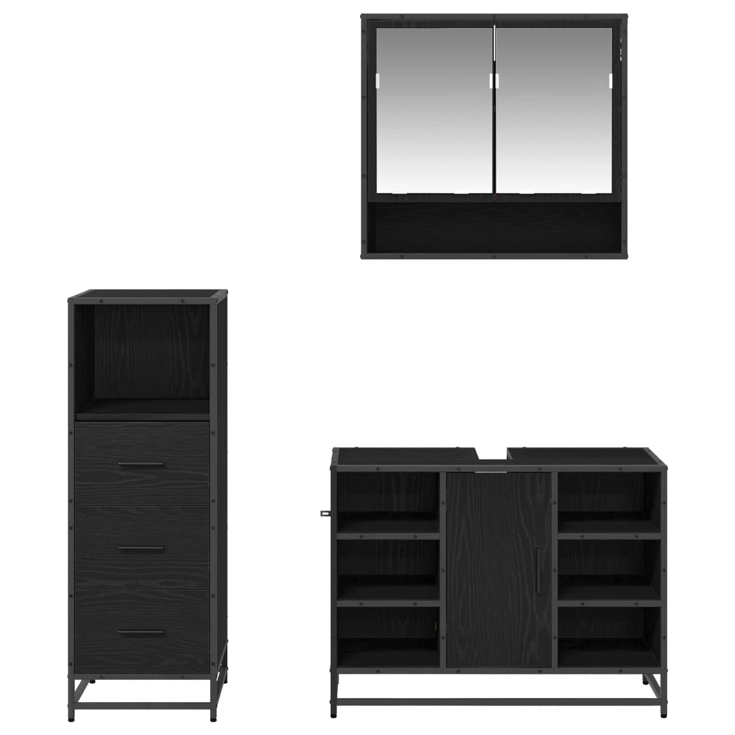 Badezimmermöbel-Set 3 Stk. Schwarz Eichen-Optik Holzwerkstoff