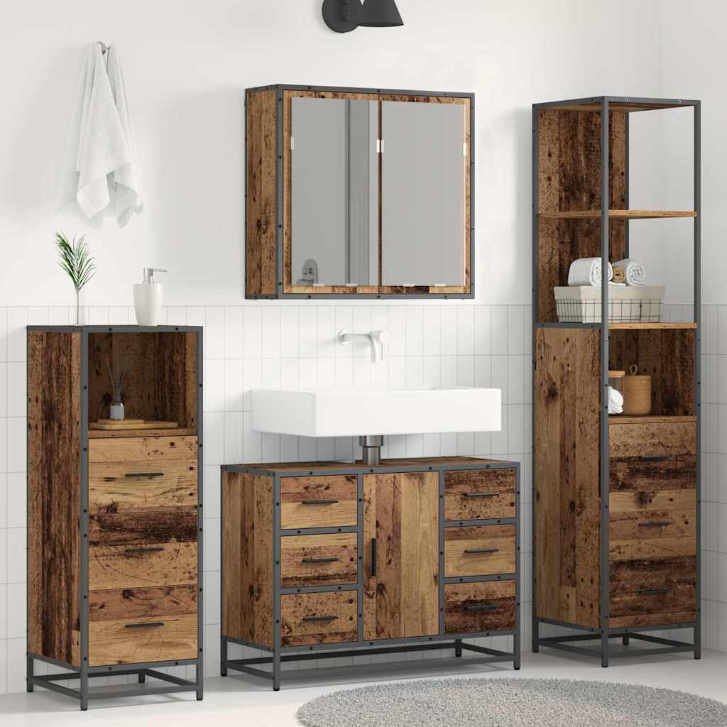 Badezimmermöbel-Set 4 stk. Altholz 80 x 33 x 60 cm