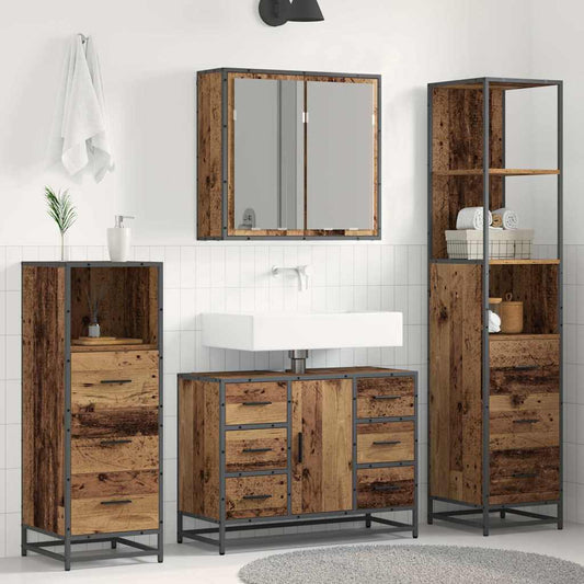 Badezimmermöbel-Set 4 stk. Altholz 80 x 33 x 60 cm
