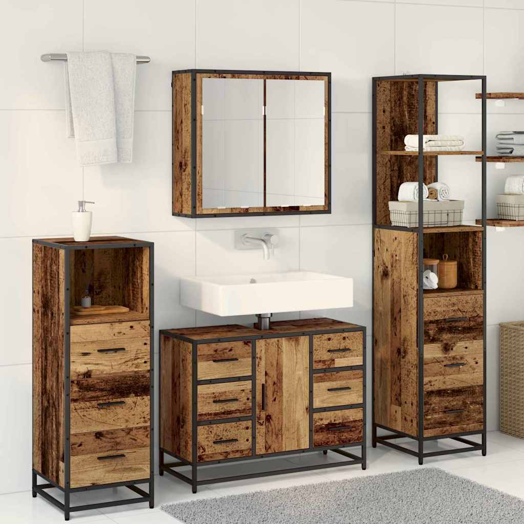 Badezimmermöbel-Set 4 stk. Altholz 80 x 33 x 60 cm