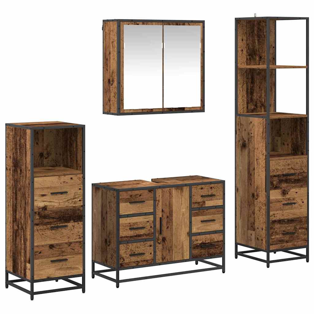 Badezimmermöbel-Set 4 stk. Altholz 80 x 33 x 60 cm