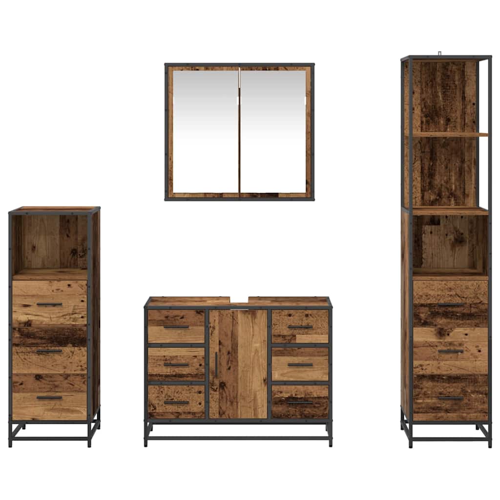 Badezimmermöbel-Set 4 stk. Altholz 80 x 33 x 60 cm