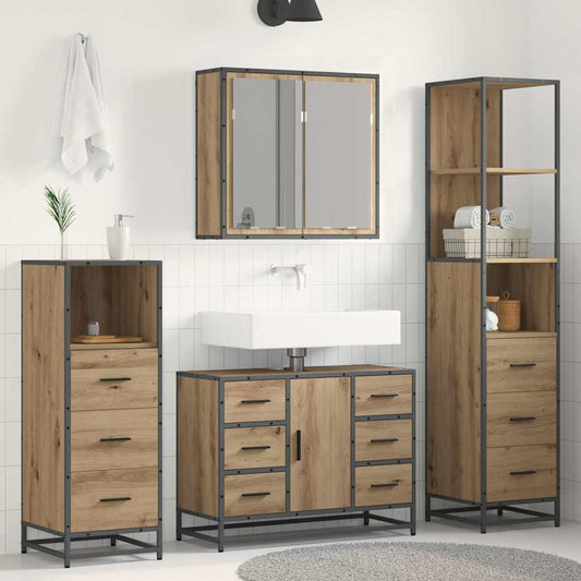 Badezimmermöbel-Set 4 stk. Artisan-Eiche 80 x 33 x 60 cm