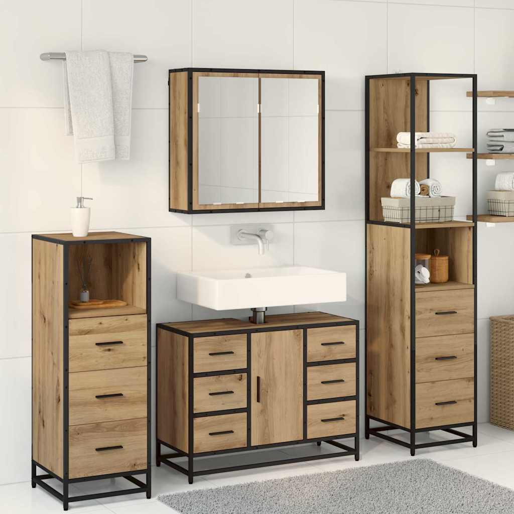 Badezimmermöbel-Set 4 Stk. Artisan-Eiche Holzwerkstoff