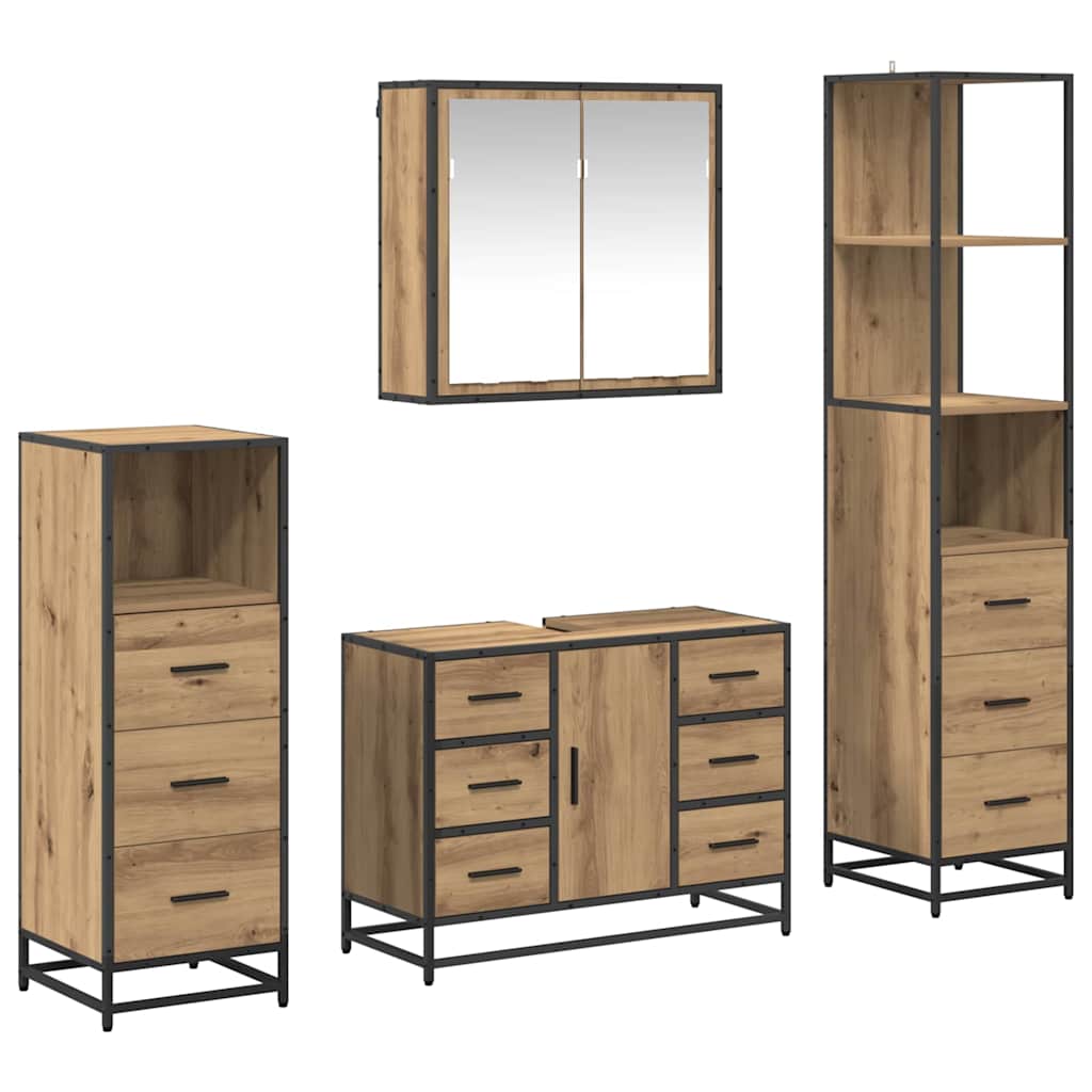 Badezimmermöbel-Set 4 stk. Artisan-Eiche 80 x 33 x 60 cm