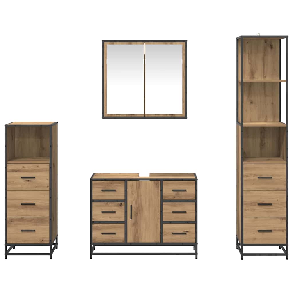 Badezimmermöbel-Set 4 stk. Artisan-Eiche 80 x 33 x 60 cm