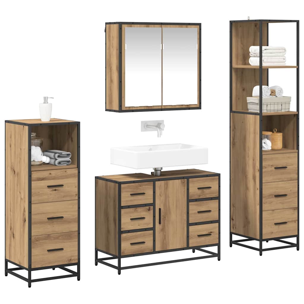 Badezimmermöbel-Set 4 stk. Artisan-Eiche 80 x 33 x 60 cm