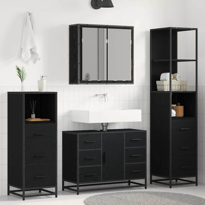 Badezimmermöbel-Set 4 Stk. Schwarz Eichen-Optik Holzwerkstoff