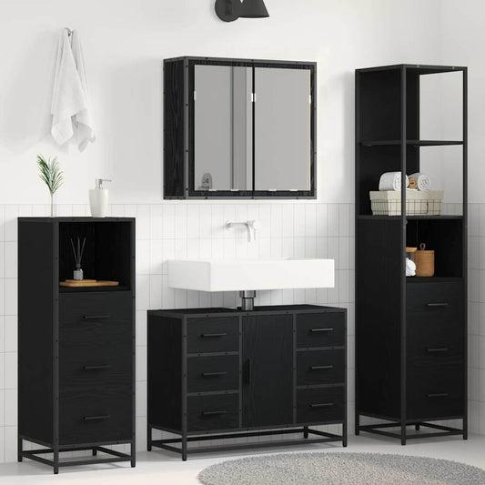 Badezimmermöbel-Set 4 stk. Schwarz Eichen-Optik 80 x 33 x 60 cm