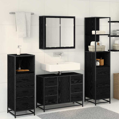 Badezimmermöbel-Set 4 Stk. Schwarz Eichen-Optik Holzwerkstoff