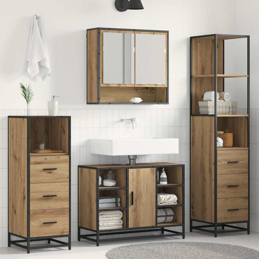 Badezimmermöbel-Set 3 stk. Artisan-Eiche 35 x 37,5 x 166 cm