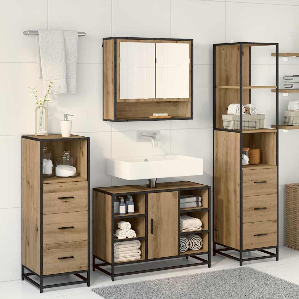Badezimmermöbel-Set 3 stk. Artisan-Eiche 35 x 37,5 x 166 cm