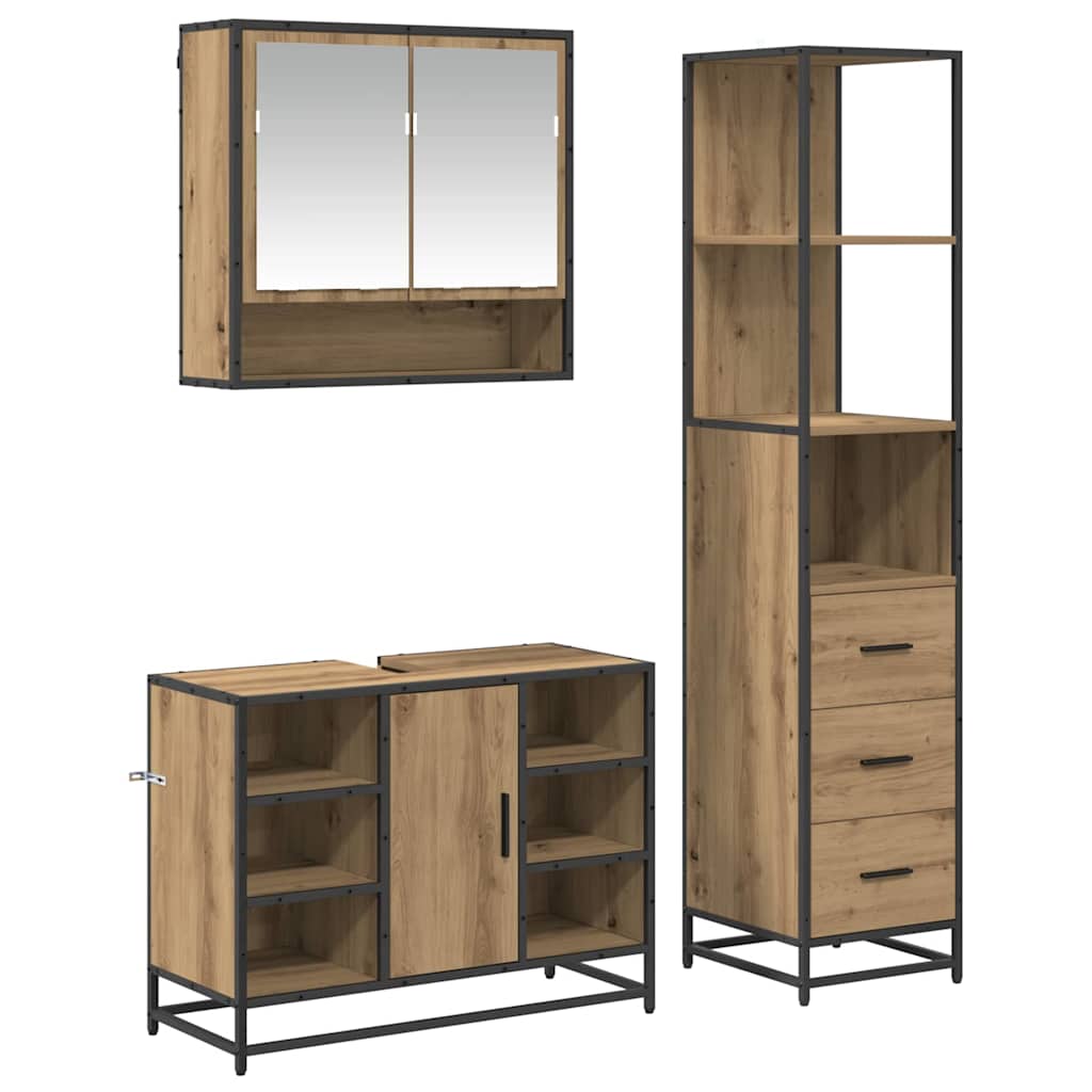 Badezimmermöbel-Set 3 stk. Artisan-Eiche 35 x 37,5 x 166 cm