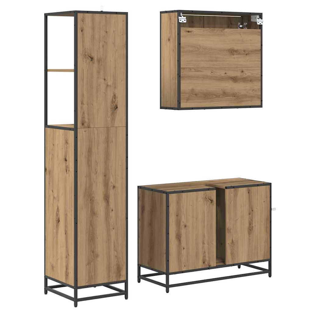 Badezimmermöbel-Set 3 stk. Artisan-Eiche 35 x 37,5 x 166 cm