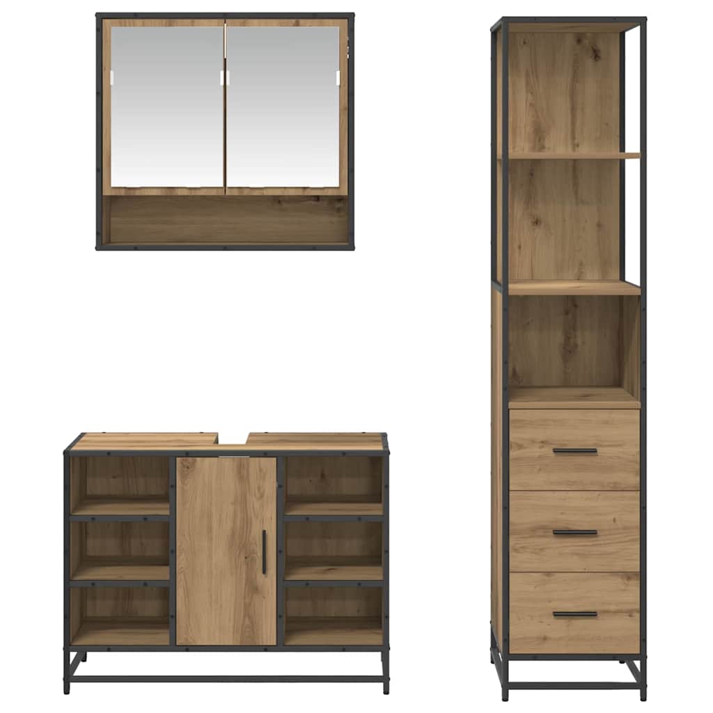 Badezimmermöbel-Set 3 stk. Artisan-Eiche 35 x 37,5 x 166 cm
