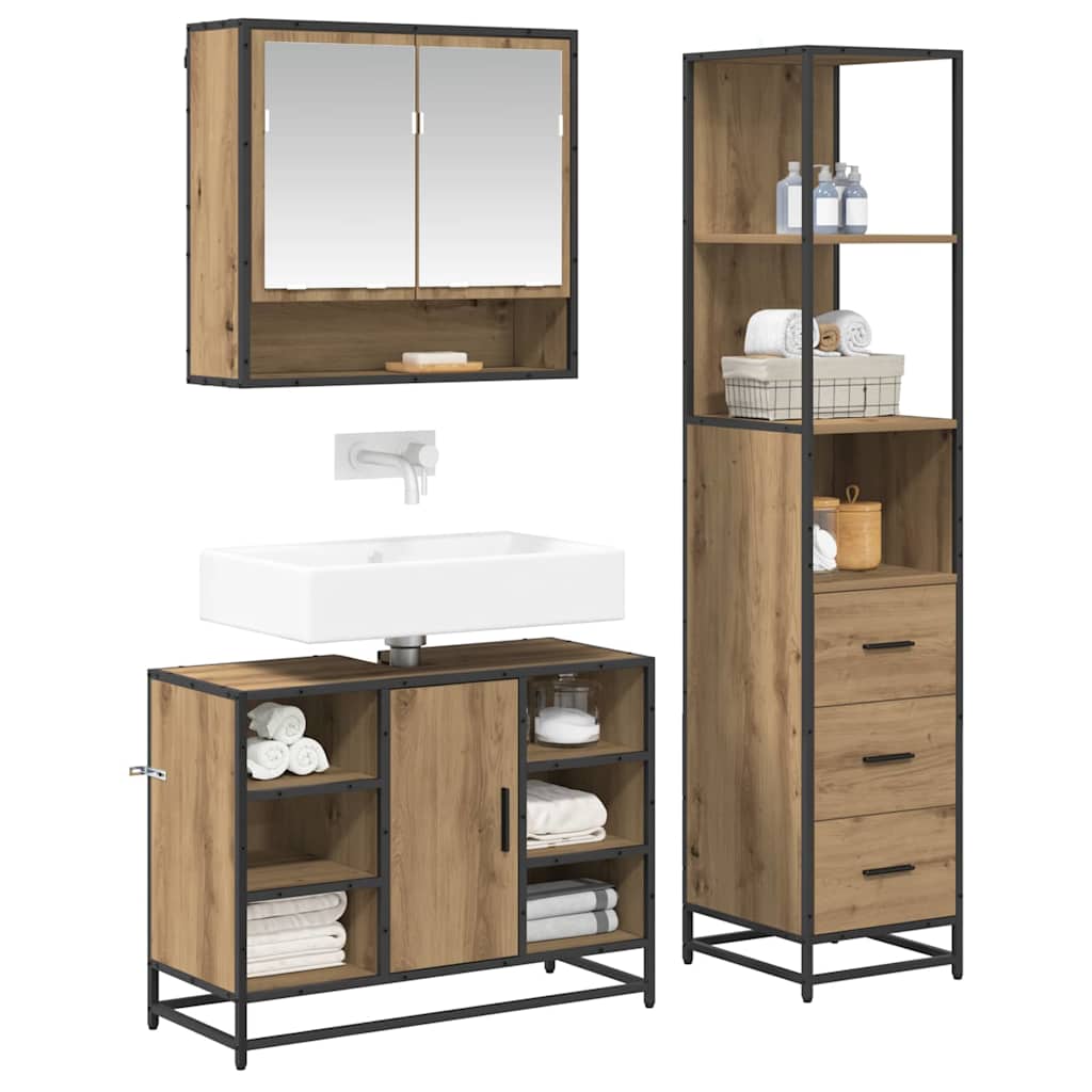Badezimmermöbel-Set 3 stk. Artisan-Eiche 35 x 37,5 x 166 cm