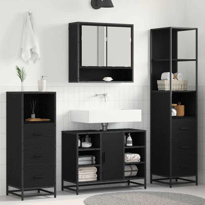 Badezimmermöbel-Set 3 Stk. Schwarz Eichen-Optik Holzwerkstoff
