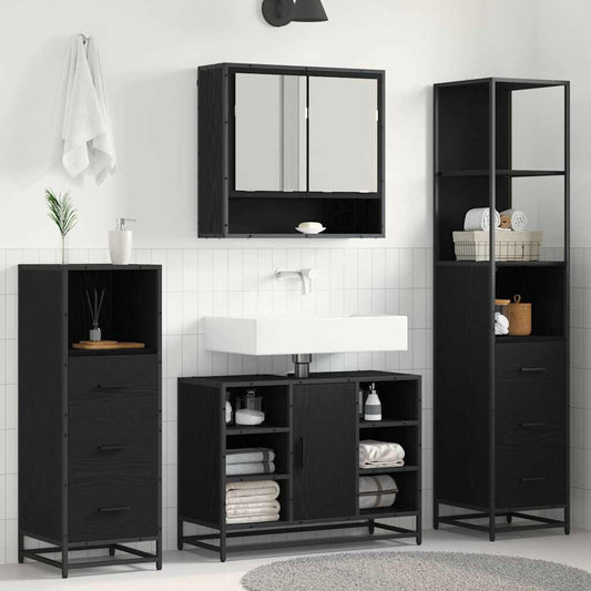 Badezimmermöbel-Set 3 stk. Schwarz Eichen-Optik