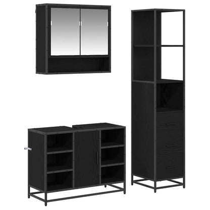Badezimmermöbel-Set 3 Stk. Schwarz Eichen-Optik Holzwerkstoff