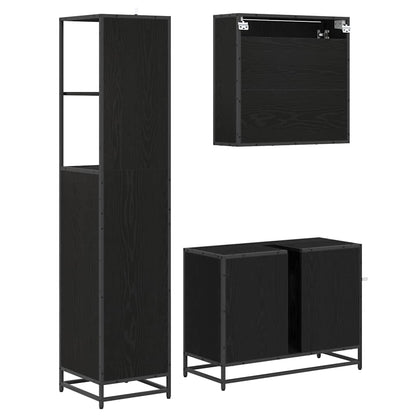 Badezimmermöbel-Set 3 Stk. Schwarz Eichen-Optik Holzwerkstoff