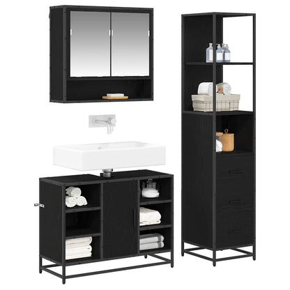 Badezimmermöbel-Set 3 Stk. Schwarz Eichen-Optik Holzwerkstoff