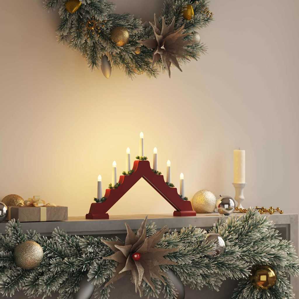 Weihnachtskerzenbrücke mit 7 LEDs Rot 39,5 x 5 x 29 cm