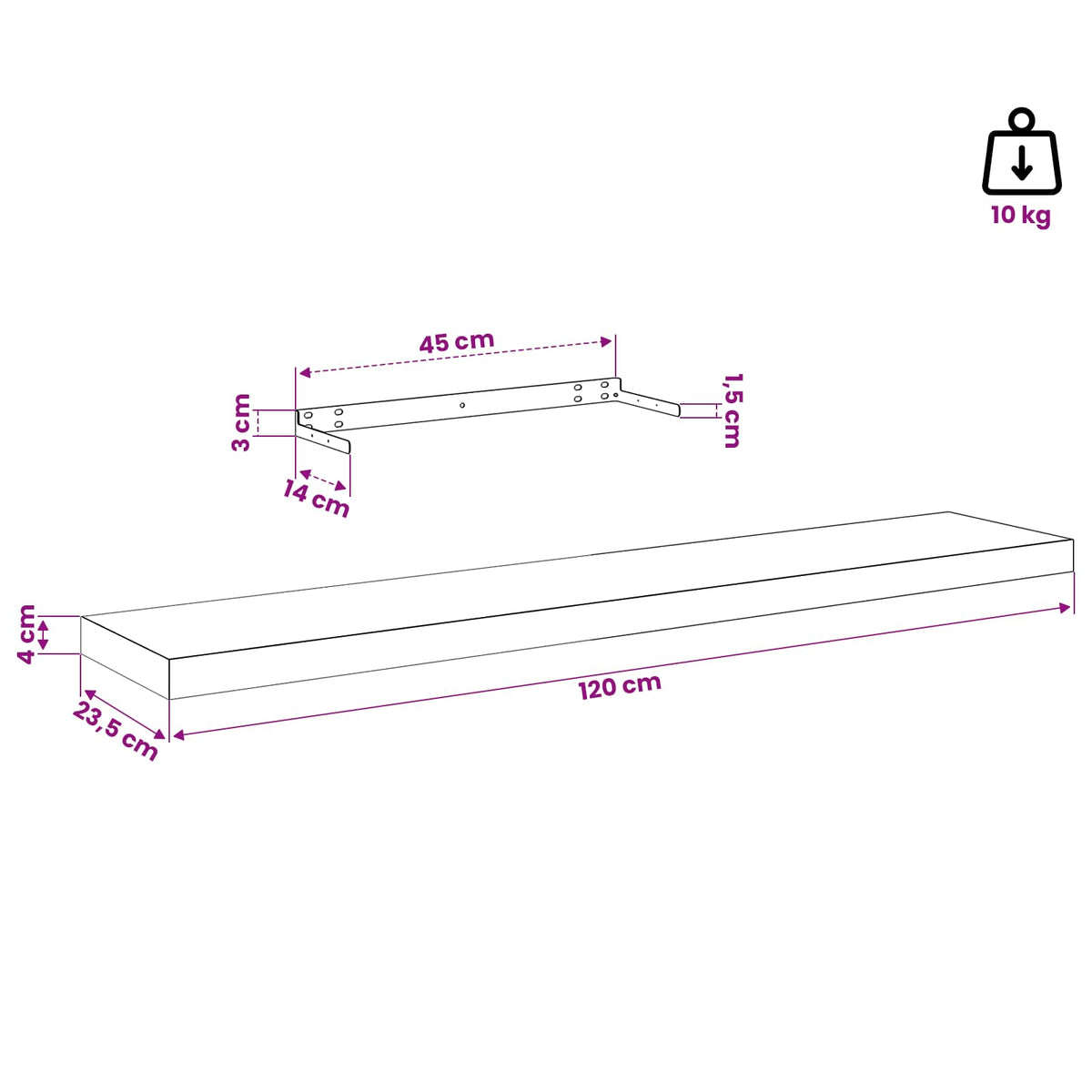Wandregal Wandhalterung Braun 120 x 23,5 x 3,8 cm Holzwerkstoff