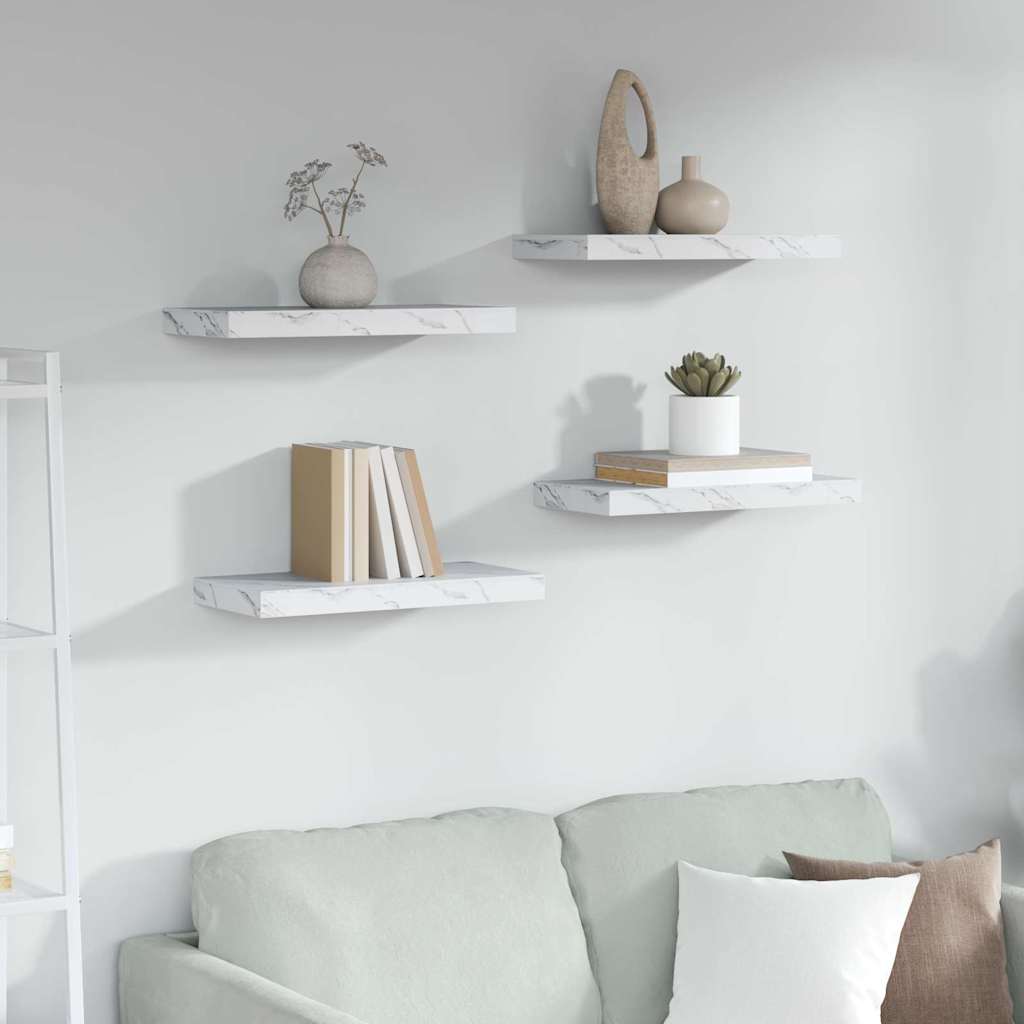 Wandregal 4 stk. Weiß Marmor 50 x 23,5 x 3,8 cm Holzwerkstoff