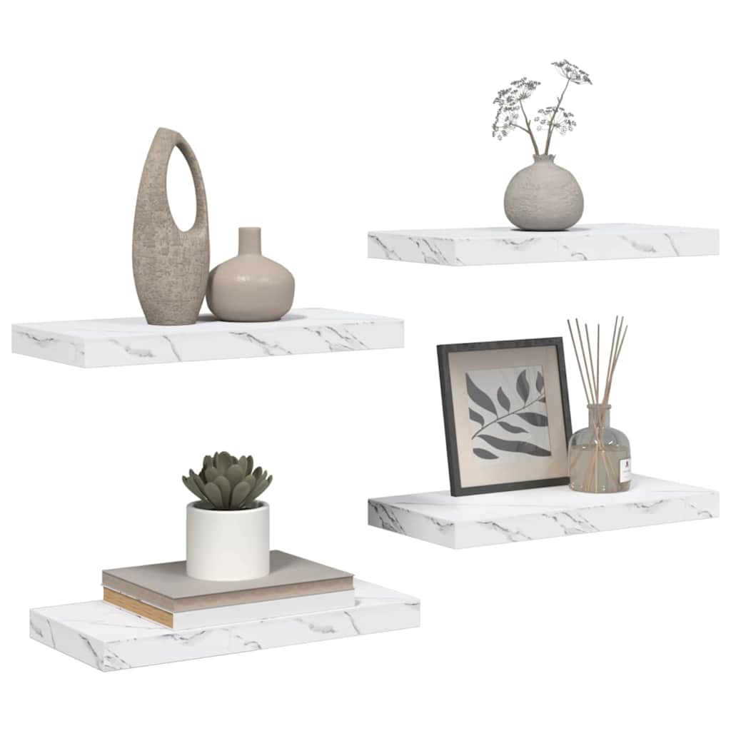 Wandregal 4 stk. Weiß Marmor 50 x 23,5 x 3,8 cm Holzwerkstoff