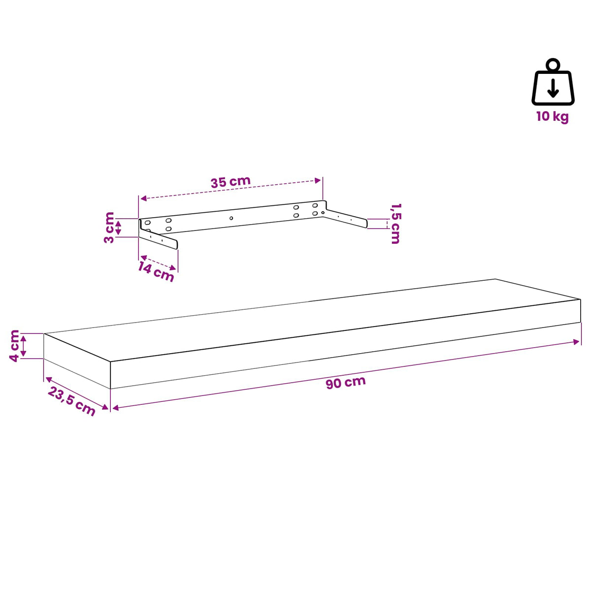Wandregal 2 stk. Weiß Marmor 90 x 23,5 x 3,8 cm Holzwerkstoff