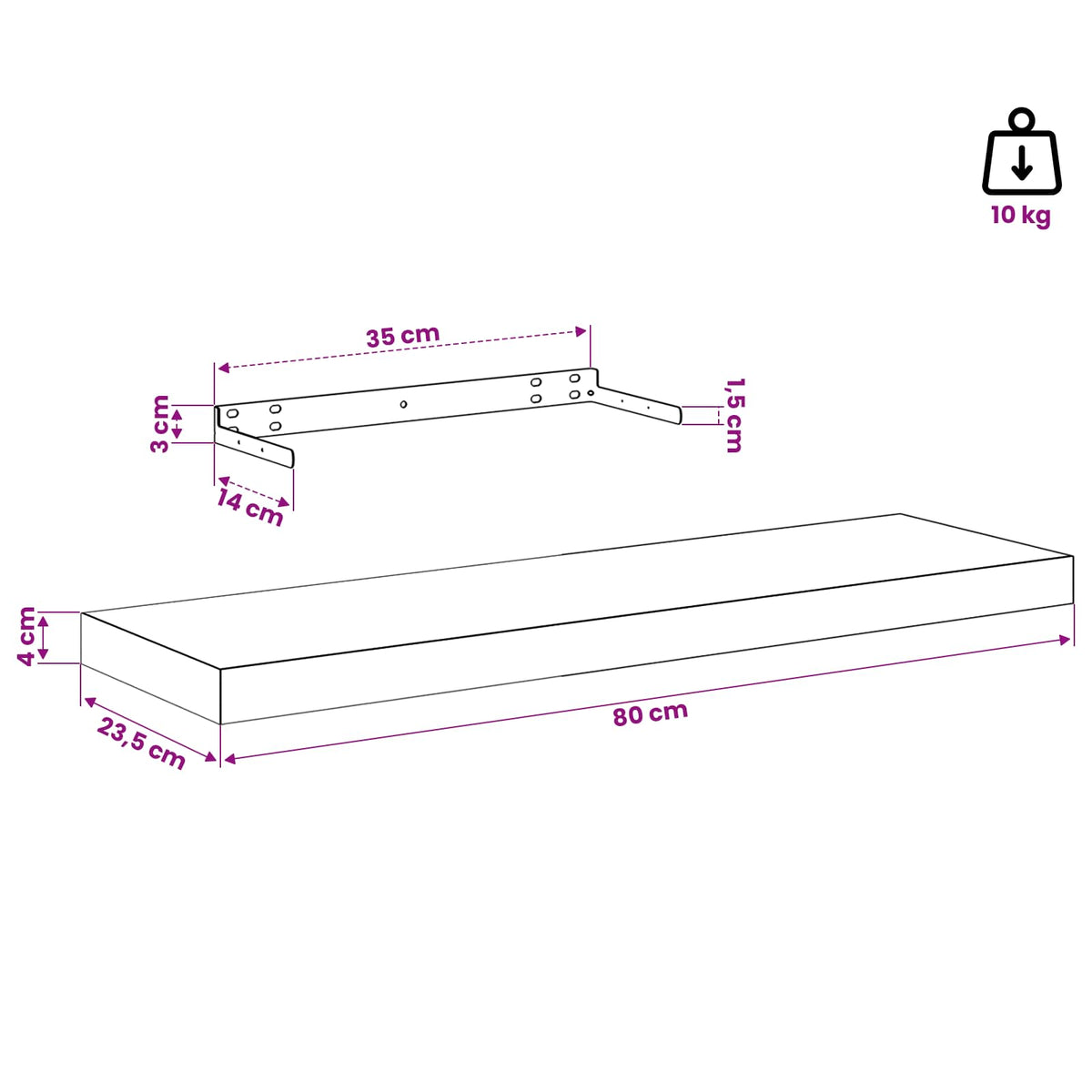 Wandregal 4 stk. Beige 80 x 23,5 x 3,8 cm Holzwerkstoff
