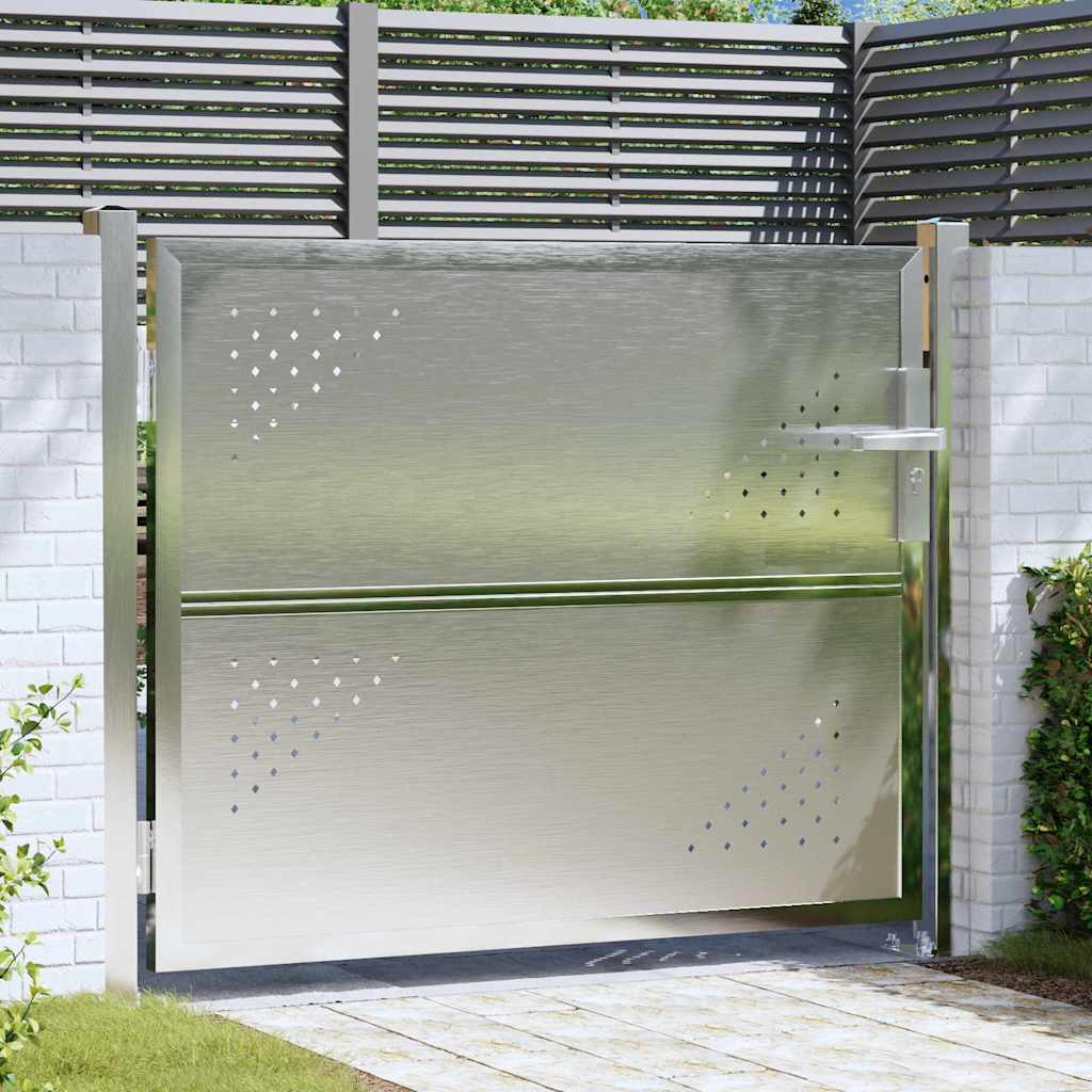 Gartentor mit Schloss Silber 85 x 70 cm Edelstahl
