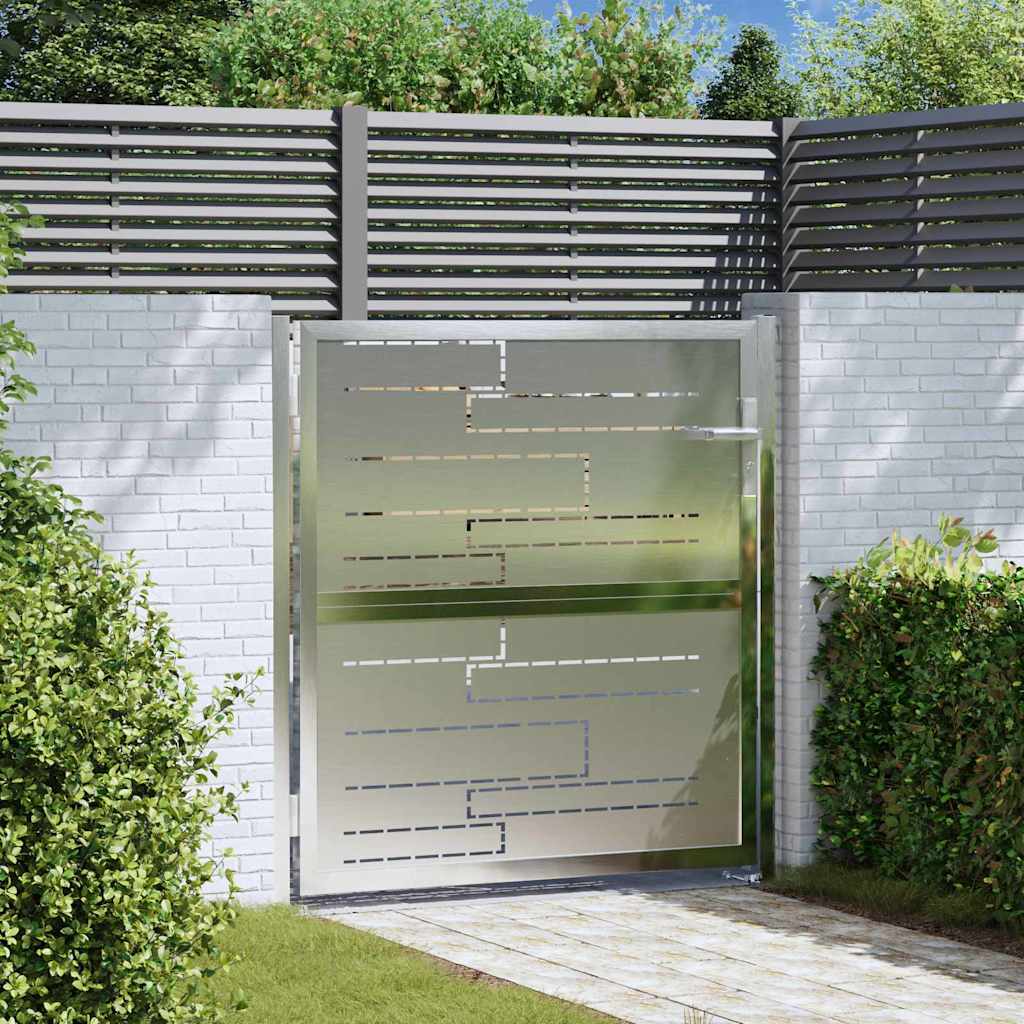 Gartentor mit Schloss Silber 85 x 97 cm Edelstahl