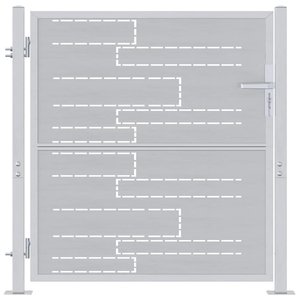 Gartentor mit Schloss Silber 85 x 97 cm Edelstahl