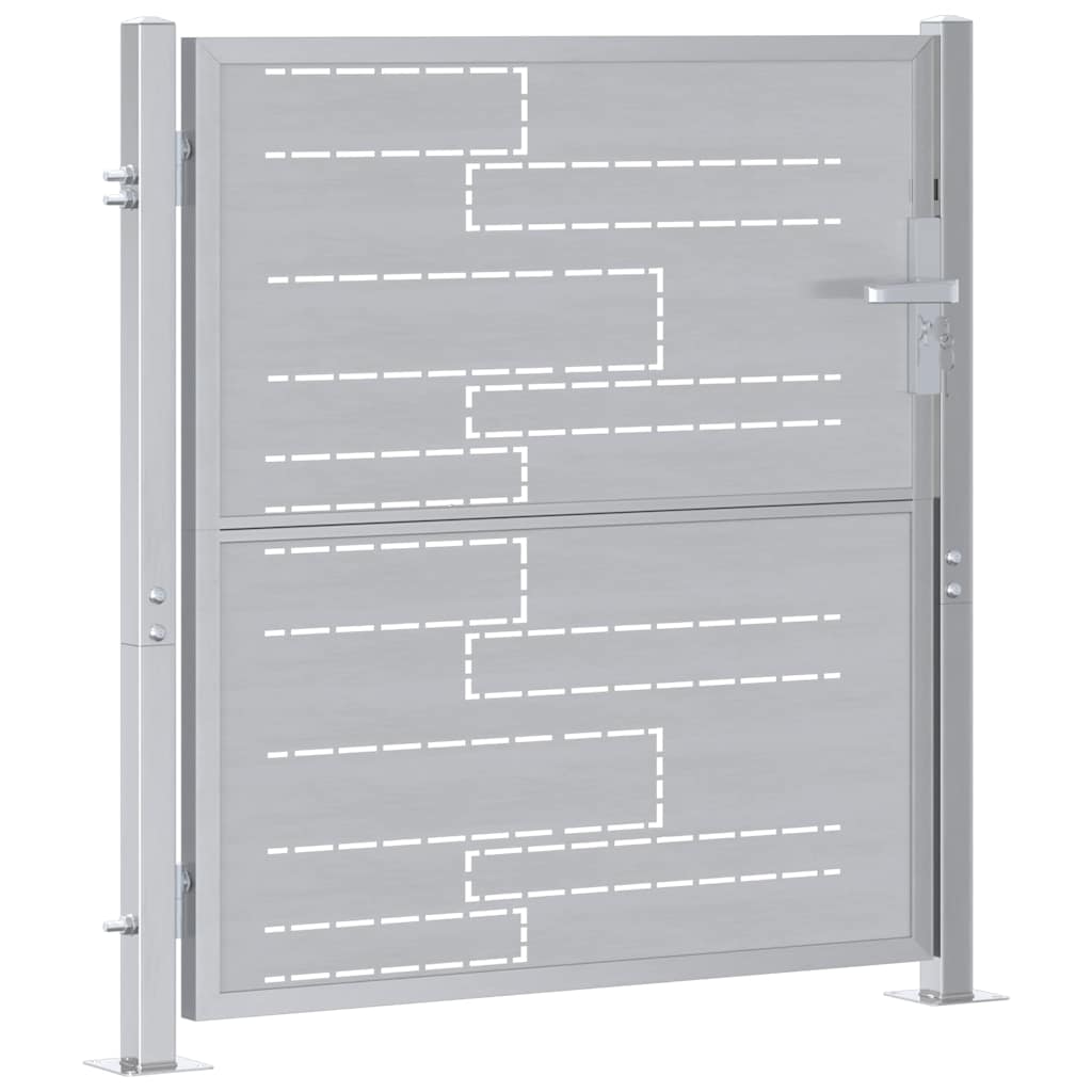Gartentor mit Schloss Silber 85 x 97 cm Edelstahl