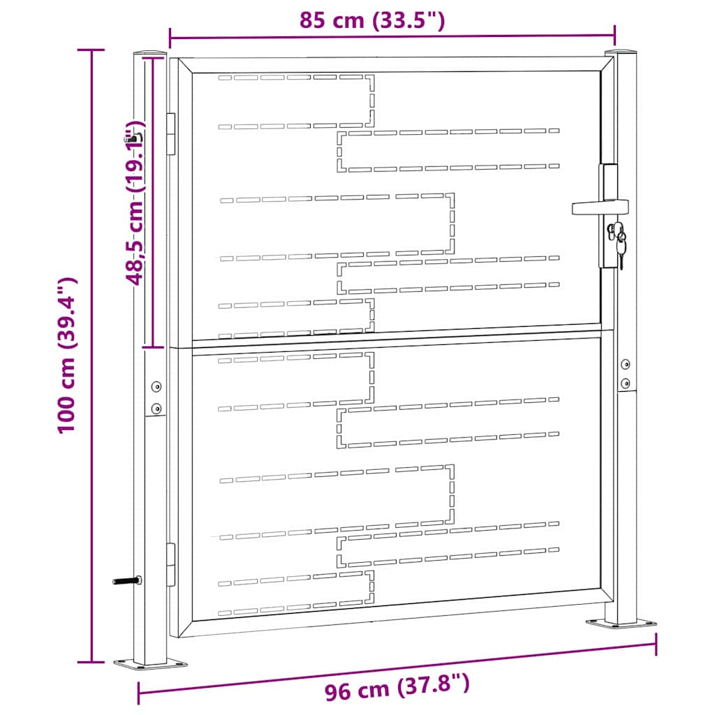 Gartentor mit Schloss Silber 85 x 97 cm Edelstahl