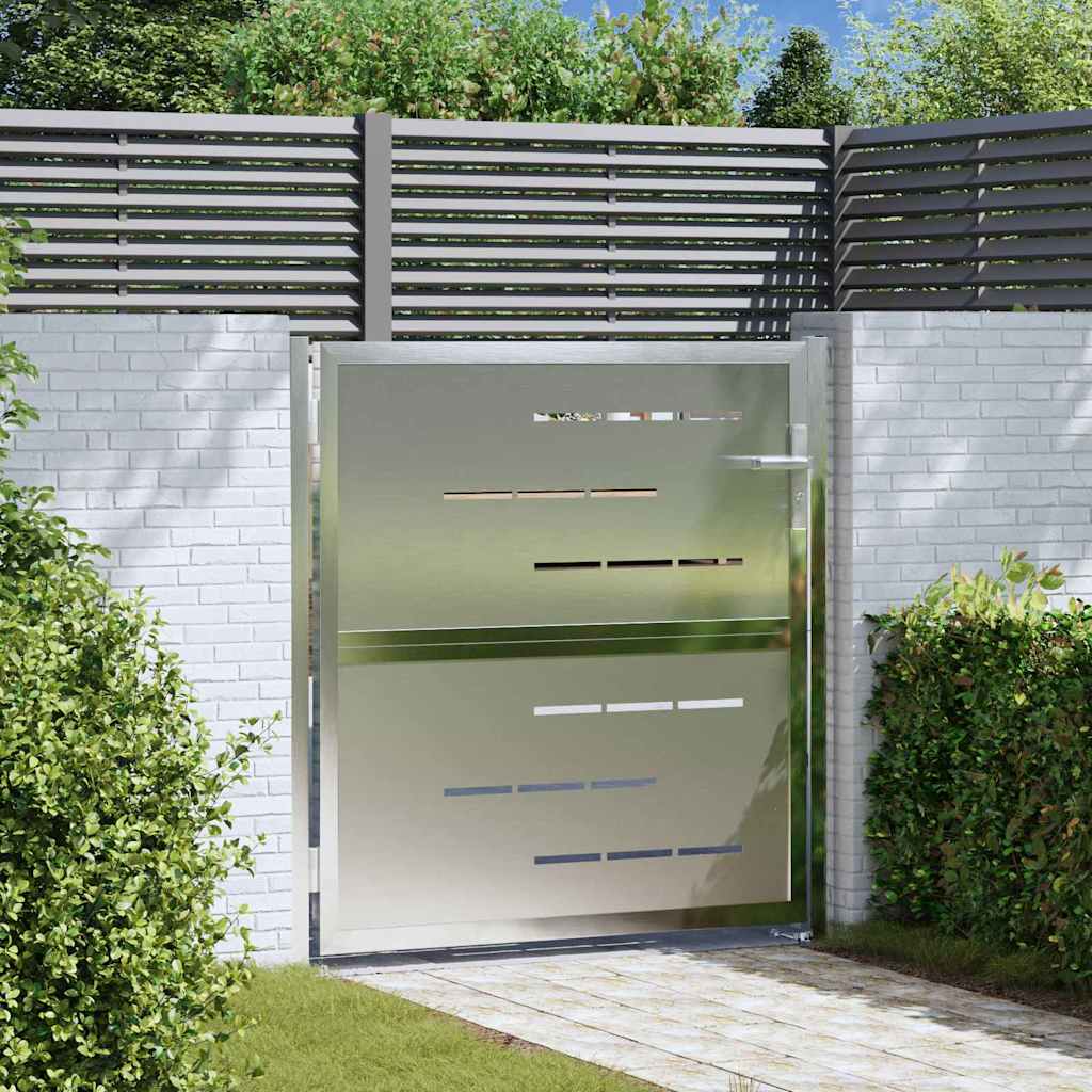 Gartentor mit Schloss Silber 85 x 97 cm Edelstahl